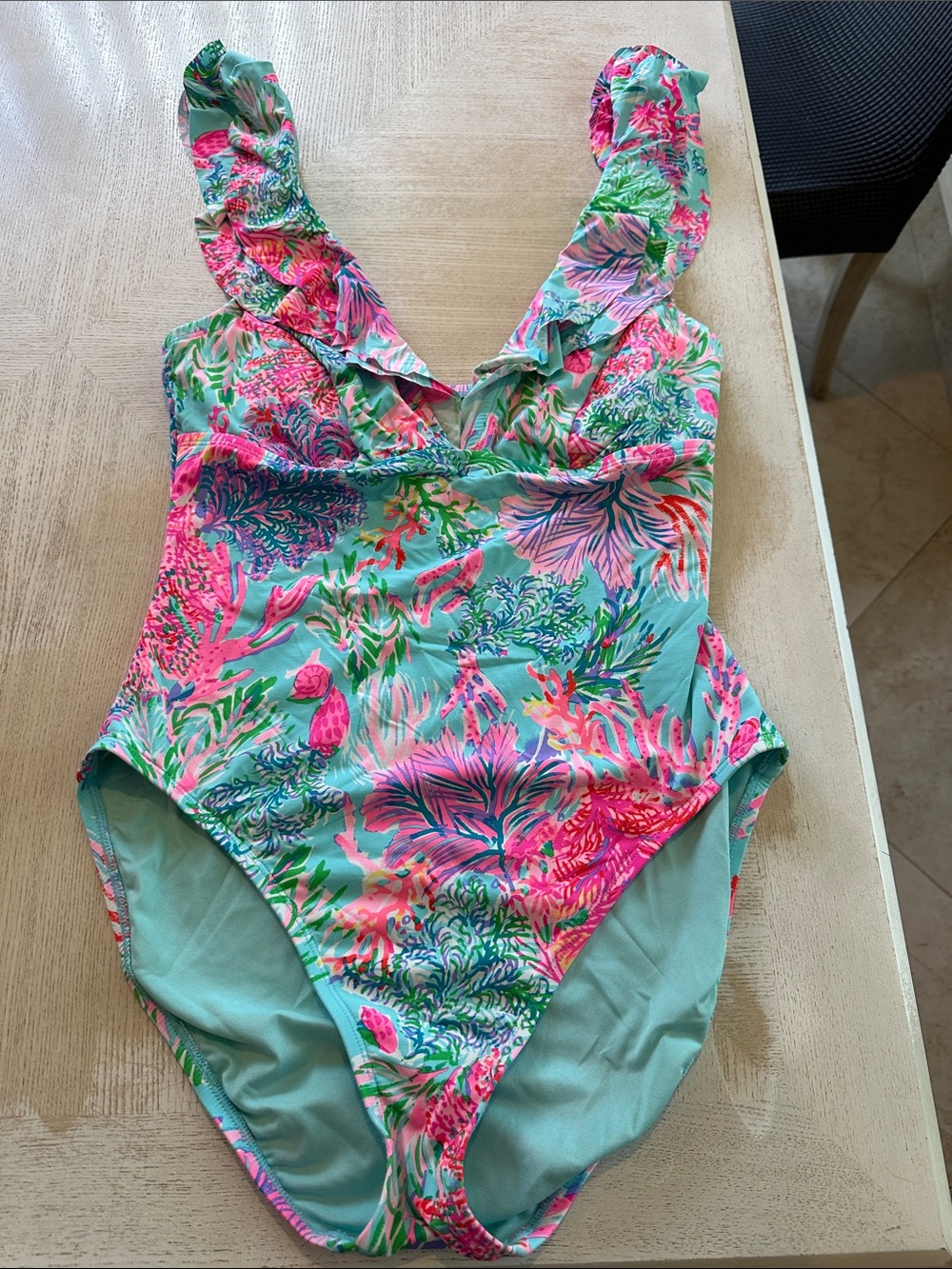 Lilly Pulitzer Seafoam Floral Ruffle One-Piece Swimsuit